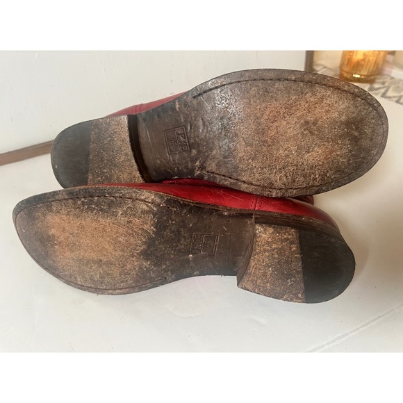 FRYE Melissa Red Leather Short Cowboy Western Boots Side Zip Button Women Size 9 - Picture 9 of 11